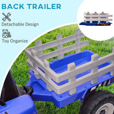 HOMCOM Ride On Tractor, Battery Powered Electric Car, with Detachable Trailer, Remote Control, Music - Blue 