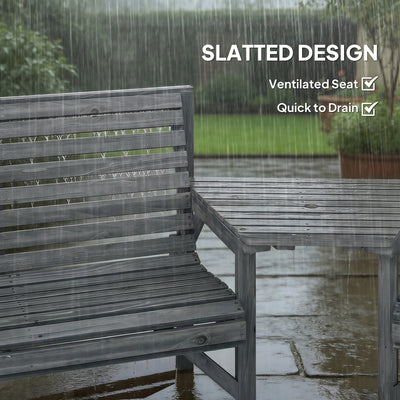 Outsunny Wooden Garden Furniture Set with Parasol Hole, 1 Chair, 1 Bench and Detachable Table, Grey Embossed Finish 