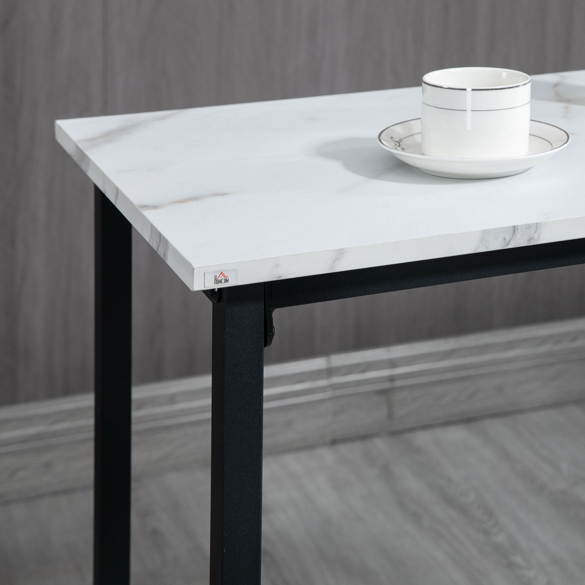 HOMCOM Three-Piece Marble-Effect Bar Table Set - White/Black 