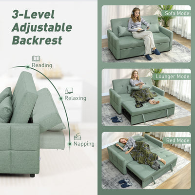 HOMCOM Three-Way 2 Seater Sofa Bed with Three-position back and Two Soft Pillows - Green 