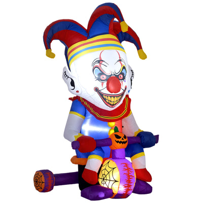Outsunny 4ft Halloween Inflatable Clown on Bicycle, Blow Up Outdoor Halloween Decoration with 3 Built-in LED Lights for Garden, Party Indoor Outdoor 