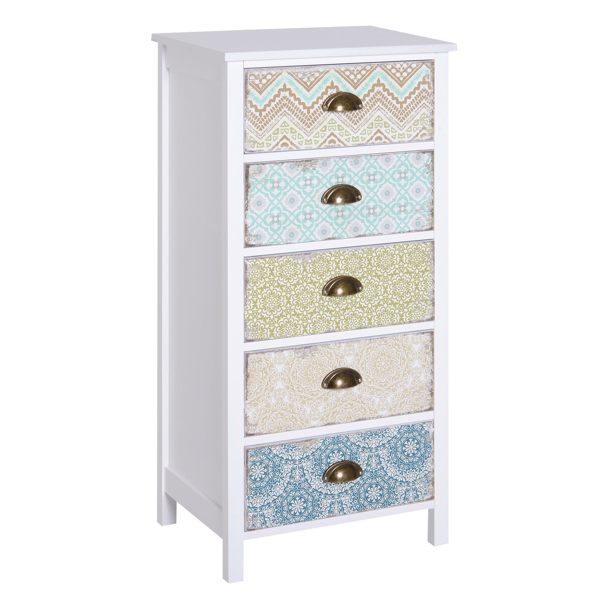 HOMCOM Chest of 5 Drawers Bedside Cabinet Side Storage Chest Entryway Living Room Bedroom Furniture Organizer Unit 