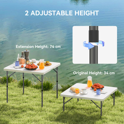 Outsunny 3ft Folding Camping Table, Heavy Duty Picnic Table with 2 Adjustable Height for Indoor Outdoor Garden, Party, BBQ, White 