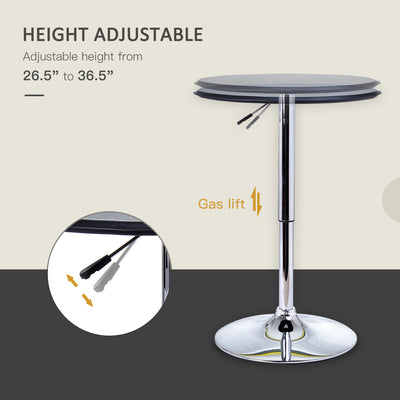 HOMCOM Adjustable Round Bistro Bar Table with PVC Leather Top Steel Base Home Kitchen Dining Desk  Black 