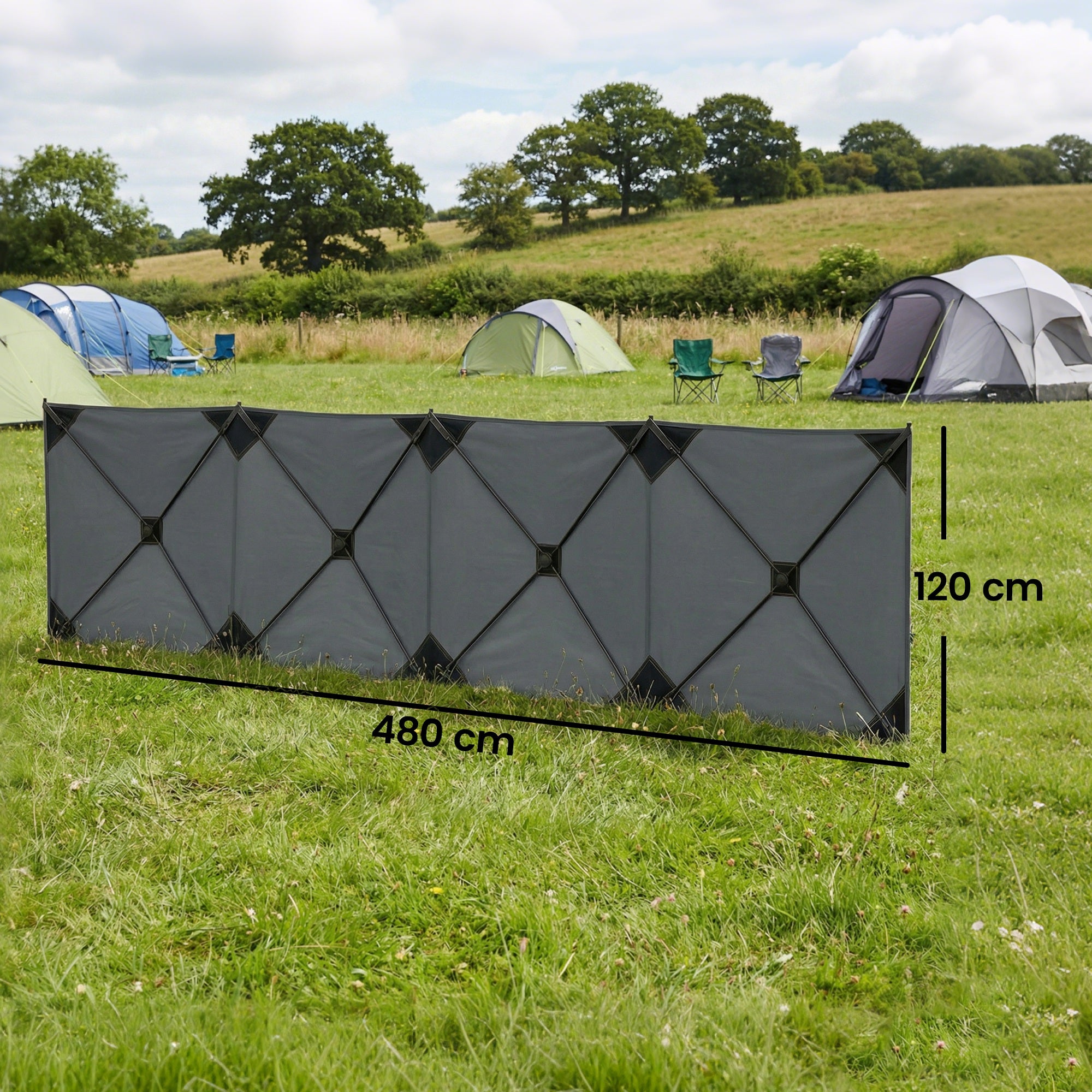 Outsunny Camping Windbreak Pop Up Windbreaker Blocker with Ropes Pegs for Beach Caravan Outdoor 480 x 120 cm 