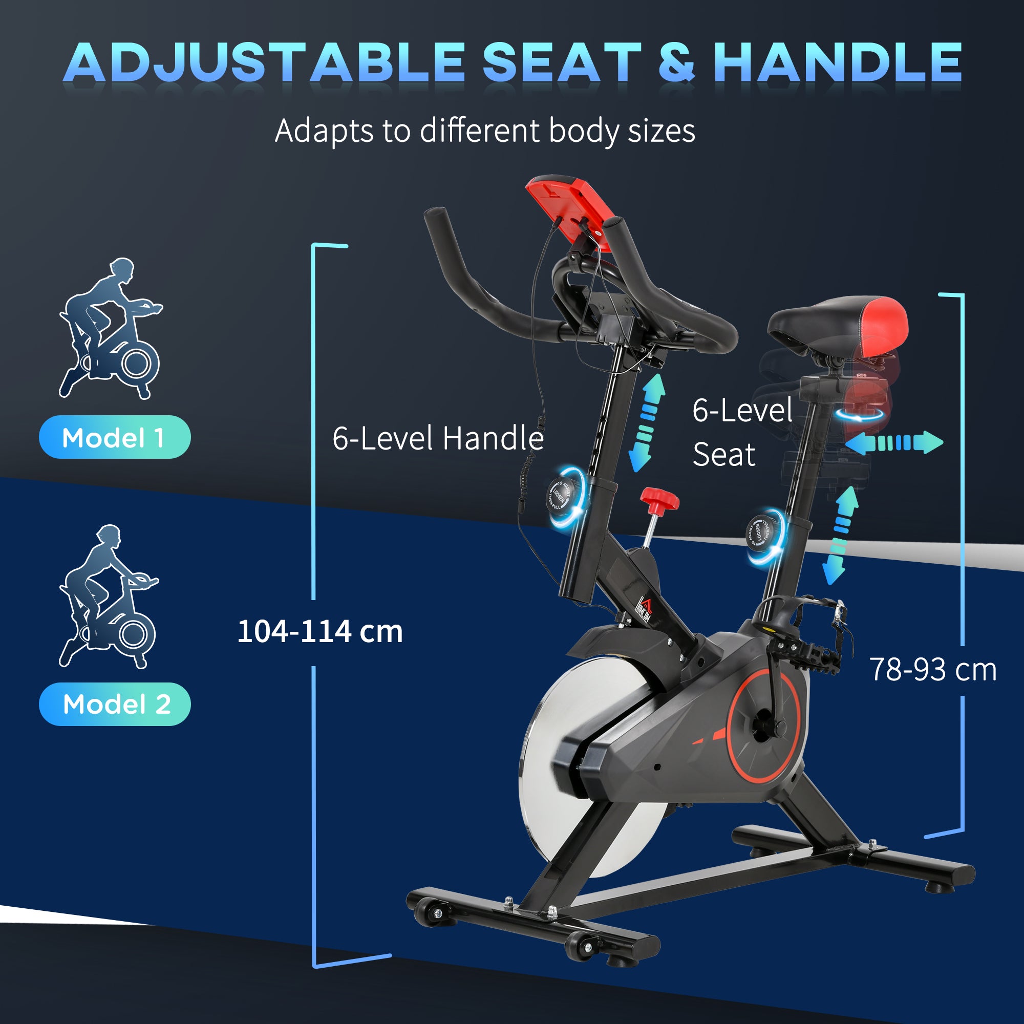 HOMCOM Indoor Upright Exercise Bike Machine, with Adjustable Seat, Resistance, Handlebar, LCD Display