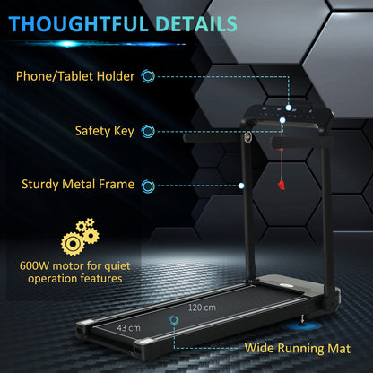 HOMCOM Folding Treadmill, 1.85HP Installation-Free Walking Jogging Running Machine, 12KM/H with 12 Pre-Programs and LED Display for Home Gym Office 