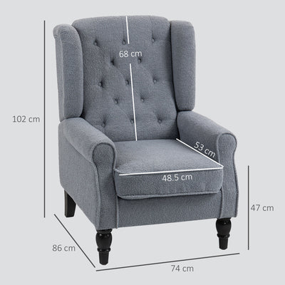 HOMCOM Wingback Accent Chair, Retro Upholstered Button Tufted Occasional Chair for Living Room and Bedroom, Grey 