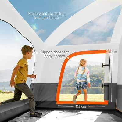 Outsunny 4-6 Man Camping Tent, Double Layer Tunnel Tent with Porch, Living Area and 2 Bedrooms, Sewn in Groundsheet, 3000mm Waterproof and UPF 30+, Portable with Bag, Grey 
