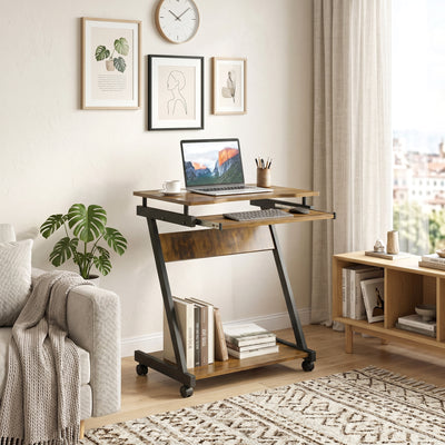 HOMCOM Movable Computer Desk with 4 Moving Wheels and Keyboard Tray