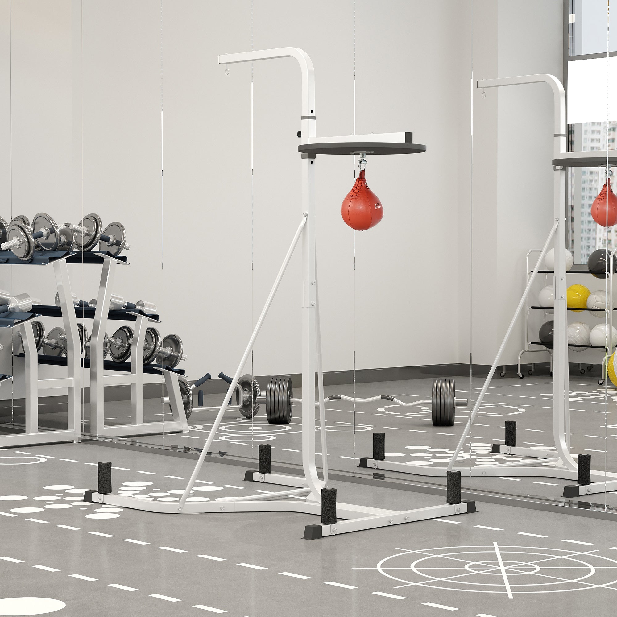 HOMCOM 2 in 1 170-190cm Freestanding Boxing Punch Bag Hanger & Speed Ball Station Platform Hanging Frame Home Gym, White 