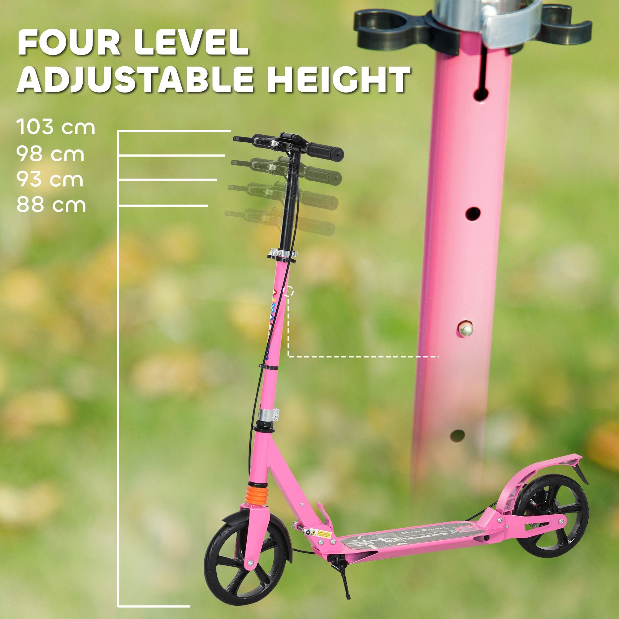 AIYAPLAY Kids Scooter with Four-Level Adjustable Handlebar, Dual Brake System, 200mm Wheels, ABEC-7 Bearings, Pink 