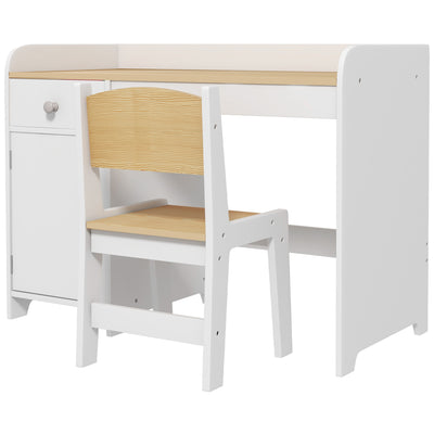 ZONEKIZ Kids Desk and Chair Set for 3-6 Years with Storage Drawer, Study Table and Chair for Children - White 