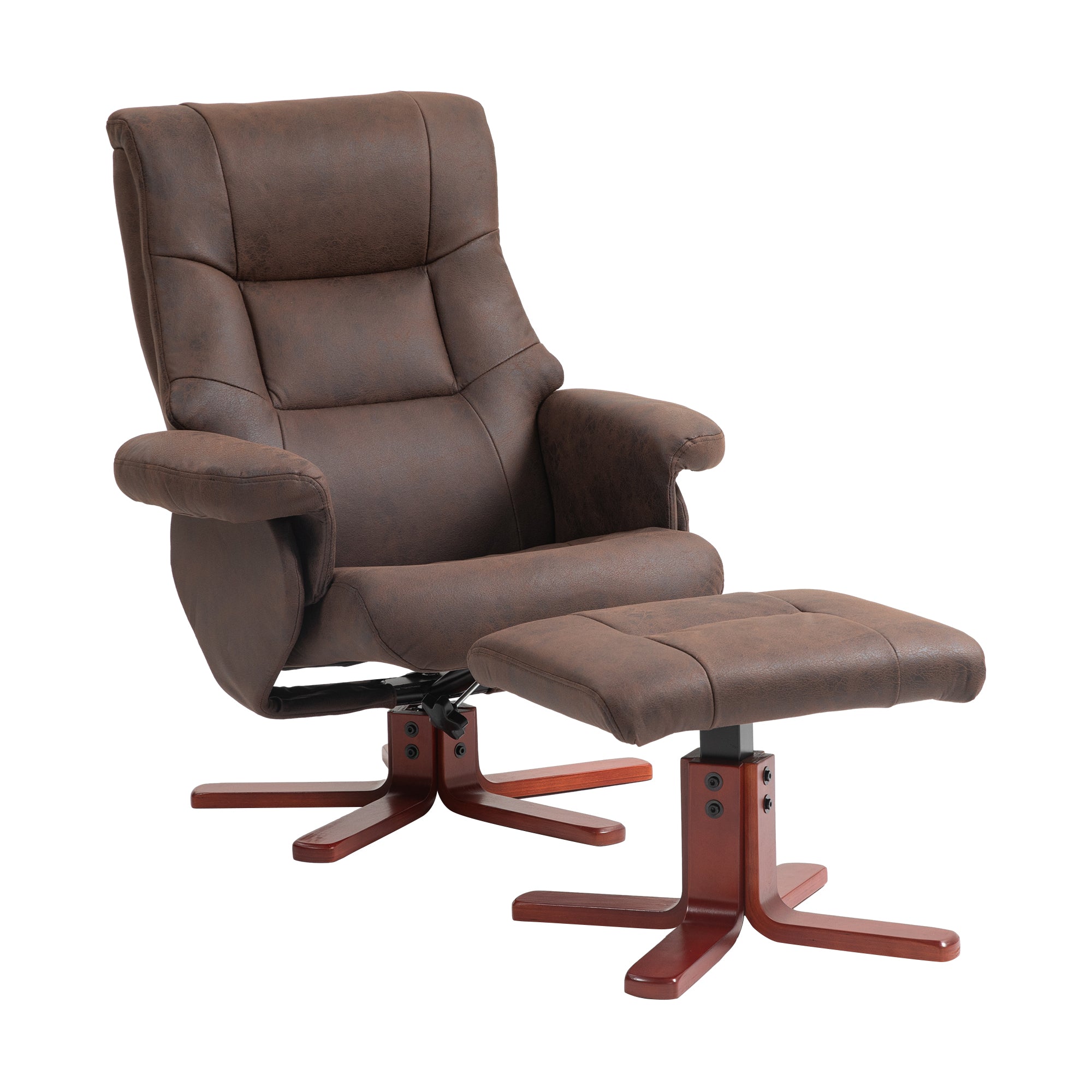 HOMCOM Faux Microfibre Leather Manual Recliner and Footstool Set - Dark Brown 