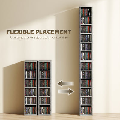 HOMCOM Set of 2 CD Media Display Shelf Unit Tower Rack with Adjustable Shelves, Grey 