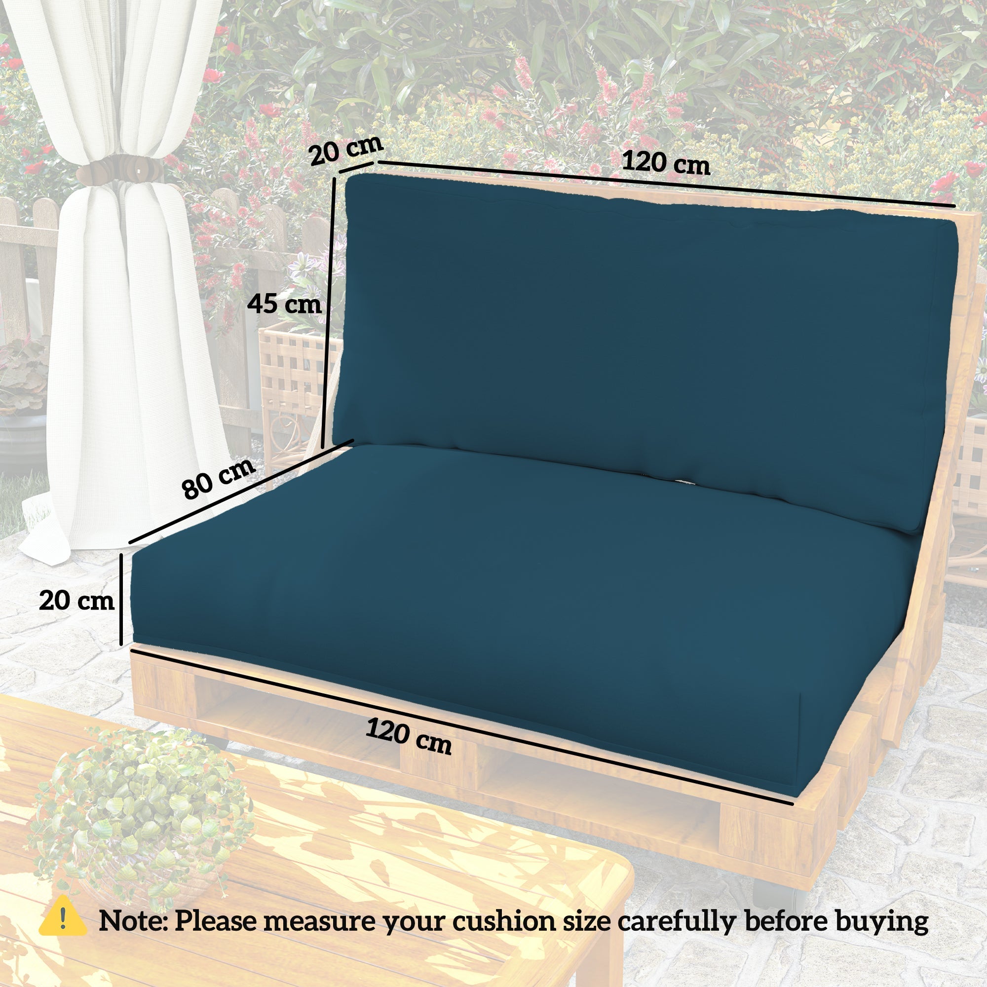 Outsunny 2 Seater Pallet Furniture Cushions Pallet Cushions, UPF20+ 220gsm Fabric, 20 cm Thick Outdoor Seat Pads, Navy Blue 
