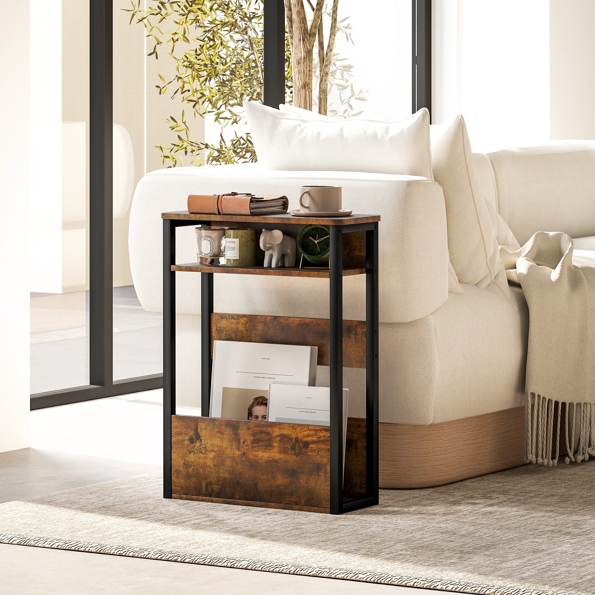 HOMCOM Industrial-Style Side Table - Black/Brown 