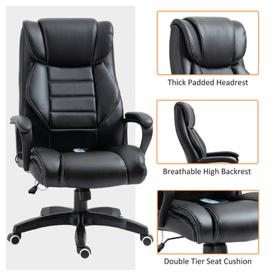 Vinsetto High Back Executive Office Chair 6- Point Vibration Massage Extra Padded Swivel Ergonomic Tilt Desk Seat, Black 