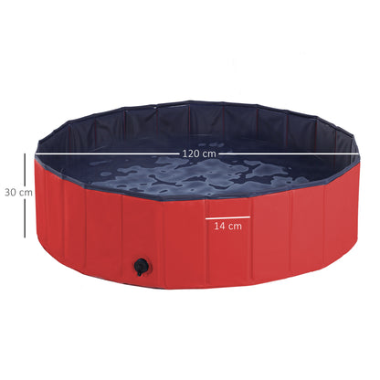 PawHut Foldable Dog Paddling Pool Pet Cat Swimming Pool Indoor/Outdoor Collapsible Summer Bathing Tub Shower Tub Puppy Washer (Φ120 × 30H cm, Red) 