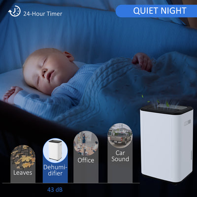 HOMCOM 6000mL Portable Dehumidifier with 24H Timer, 3 Dehumidifying Modes, 20L/Day, for Home Laundry Basement 