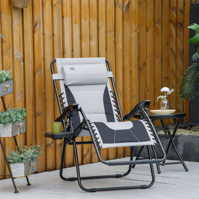 Outsunny Zero Gravity Lounger Chair, Folding Reclining Patio Chair with Padded Seat, Cup Holder, Soft Cushion and Headrest for Poolside, Camping, Light Grey 