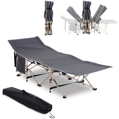 Outsunny Single Steel Frame Portable Camping Cot, with Carry Bag - Grey 