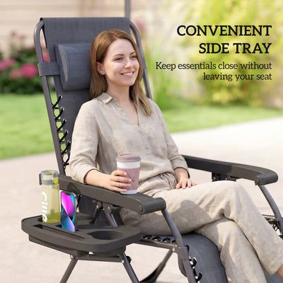 Outsunny Zero Gravity Chairs Set of 2, Folding Sunloungers Reclining Garden Chairs with Cup Holder, Headrest, Dark Grey 