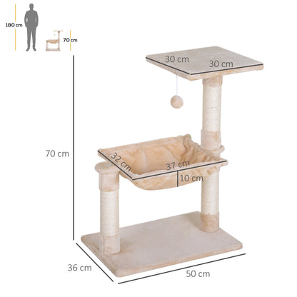 PawHut Cat Scratch Post with Bed Cat Tree for Indoor Cats Sisal Scratching Posts Hammock Kitty Activity Centre Beige 