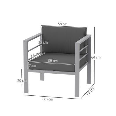 Outsunny Patio Furniture Aluminium Armchair, All-Weather Outdoor Single Sofa, Metal Frame Outdoor Chair with Cushions for Garden, Balcony, Charcoal Grey 