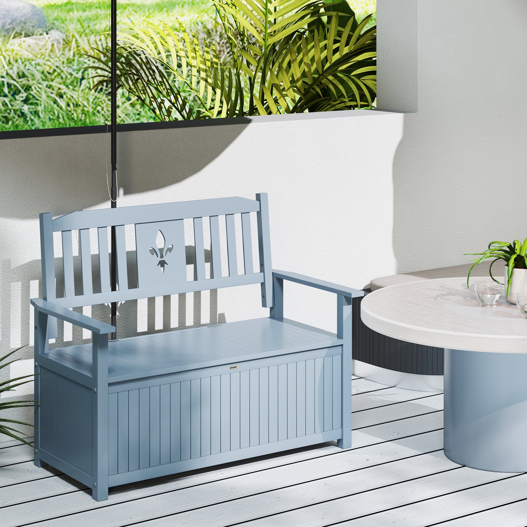 Outsunny Two-Seater Wooden Storage Bench - Grey 