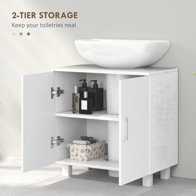 HOMCOM Bathroom Under Sink Cabinet for Basin without or with Pedestal - High Gloss White 
