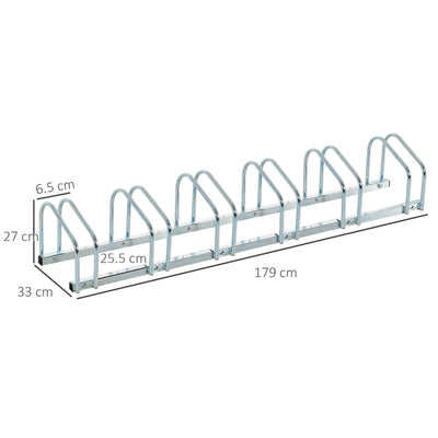 HOMCOM Bike Stand Parking Rack Floor or Wall Mount Bicycle Cycle Storage Locking Stand 179L x 33W x 27H (6 Racks, Silver) 