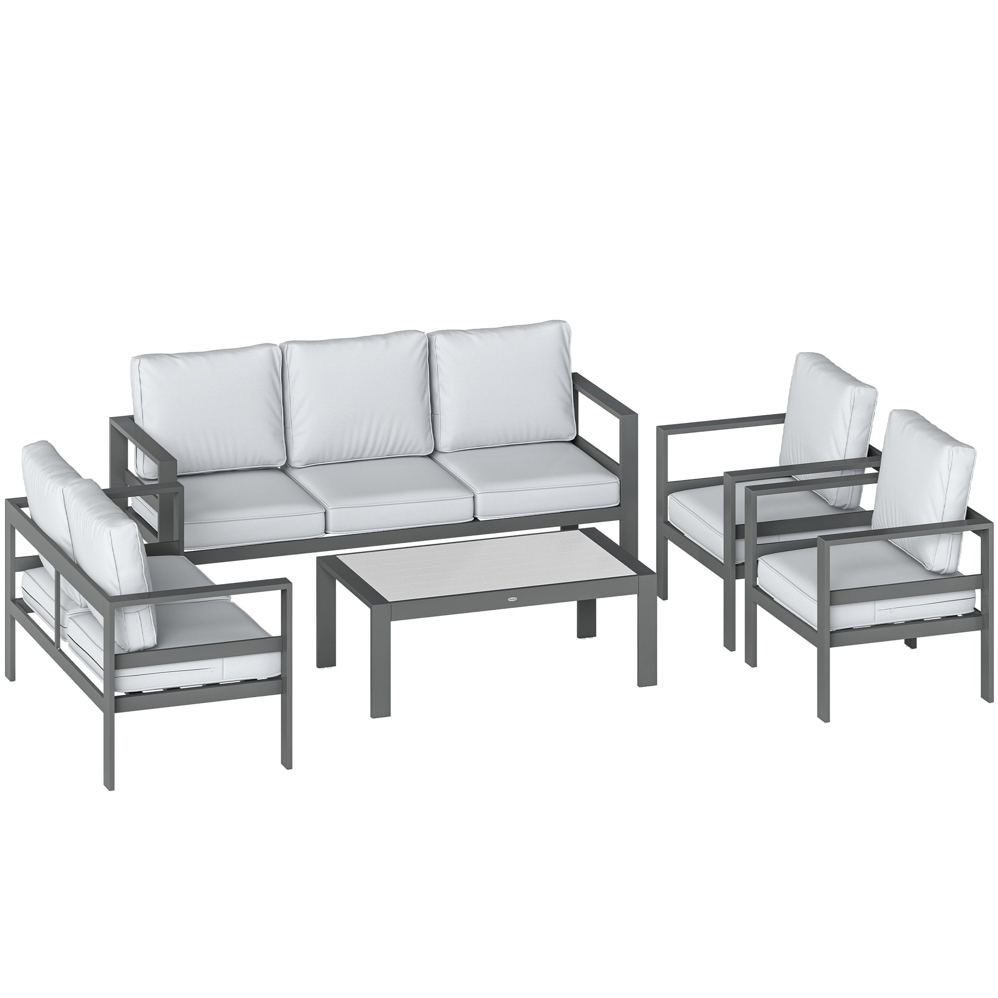 Outsunny 5 Pieces Aluminium Garden Furniture Set with Olefin Cushions, Extra Deep Outdoor Garden Sofa Set, Dark Grey 
