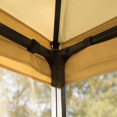 Outsunny 3(m) x 3(m) Garden Gazebo, Double Roof Outdoor Gazebo Canopy Shelter with Netting, Solid Steel Frame, for Garden, Lawn and Deck, Beige 