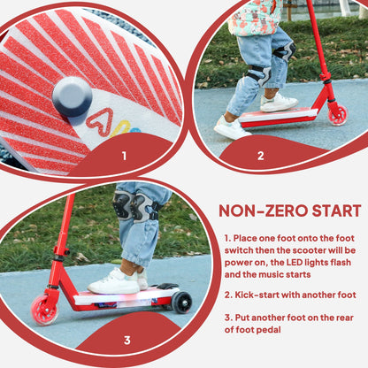 AIYAPLAY Electric Scooter for Kids Ages 4-7, with Auxiliary Rear Wheels, Flashing LED Light and Electric Brake, Kids Electric Scooter for Boys Girls, 6 KM/H & 8 KM, Red 