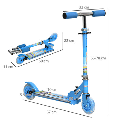 HOMCOM Kids Scooter, with Lights, Music, Adjustable Height, Foldable Frame, for Ages 3-7 Years - Blue 