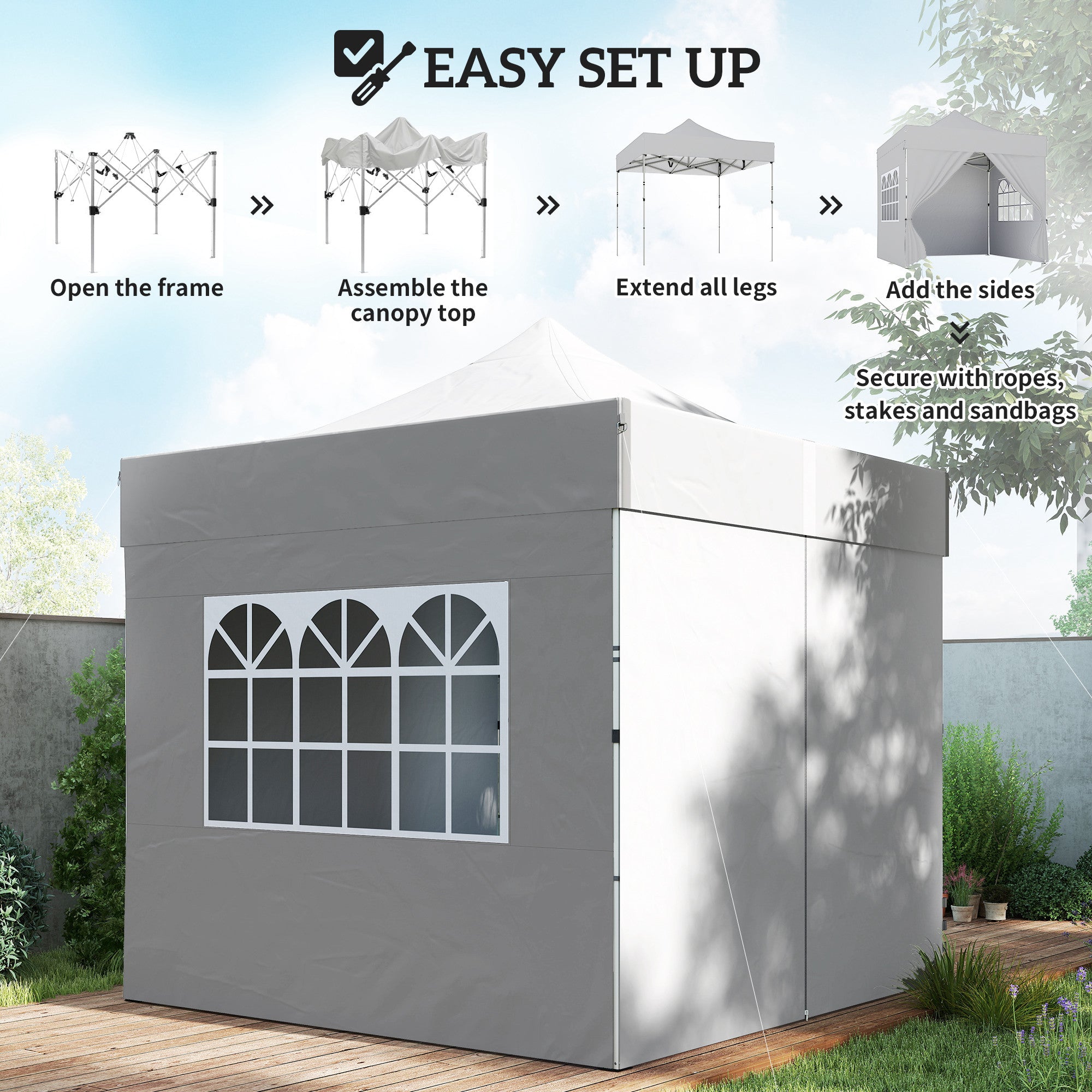 Outsunny 3 x 3 m Pop Up Gazebo with Sidewalls, UPF50+ Heavy Duty Garden Party Tent Marquee with Wheeled Carry Bag, Silver Grey 