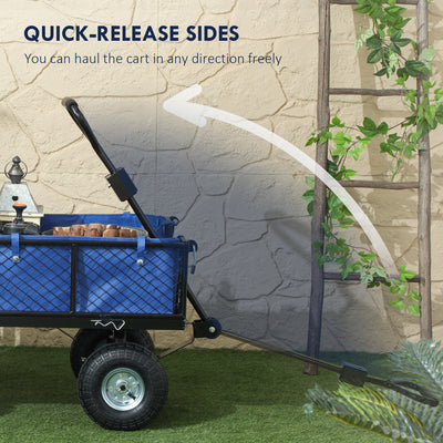 Outsunny 114L Steel Frame Garden Cart Trolley - Blue 