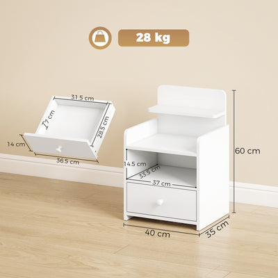 HOMCOM Bedside Cabinet, Bedside Table with Drawer and Shelf for Living Room, White