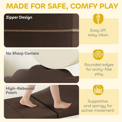 AIYAPLAY 7 Piece Kids Soft Play Set with Detachable Cover, Baby Indoor Climb and Crawl Foam Toy for Toddlers, Preschoolers, Brown 