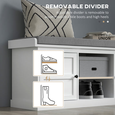 HOMCOM Multi-Compartment Shoe Storage Bench, with Top Cushion - White/Grey 