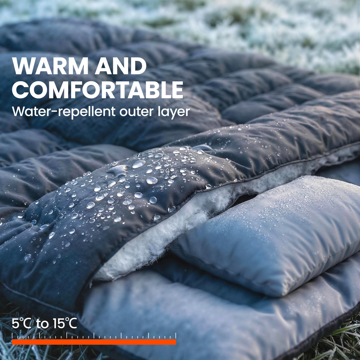 Outsunny Double Sleeping Bag with 2 Pillows, 220 x 160 cm Extra-Large Sleeping Bag for Adults, Black 