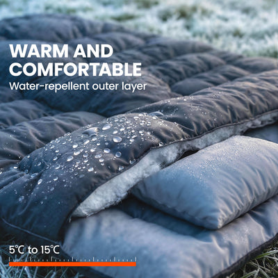 Outsunny Double Sleeping Bag with 2 Pillows, 220 x 160 cm Extra-Large Sleeping Bag for Adults, Black 