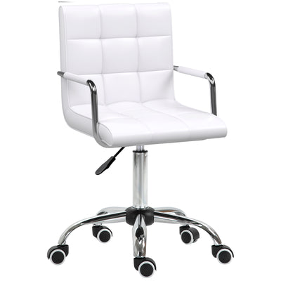 Vinsetto Office Chair, Makeup Vanity Chair, Mid Back Computer Chair, PU Leather Swivel Study Chair with Adjustable Height, Armrest and Rolling Wheels, White 