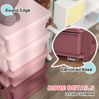 HOMCOM Four-Tier Kids Storage Boxes, with Four Drawers, Pink 