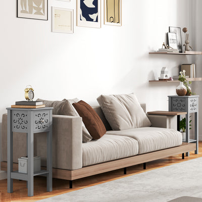 HOMCOM Set of Two Elegant Floral Cut-Out Side Tables - Grey 