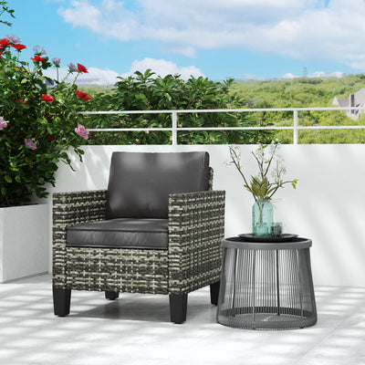 Outsunny Single Rattan Armchair, with Cushions - Light Grey 