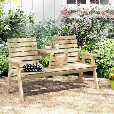 Outsunny Fir Wood Convertible 2 to 3 Seater Outdoor Garden Bench, Natural Wood Finish 
