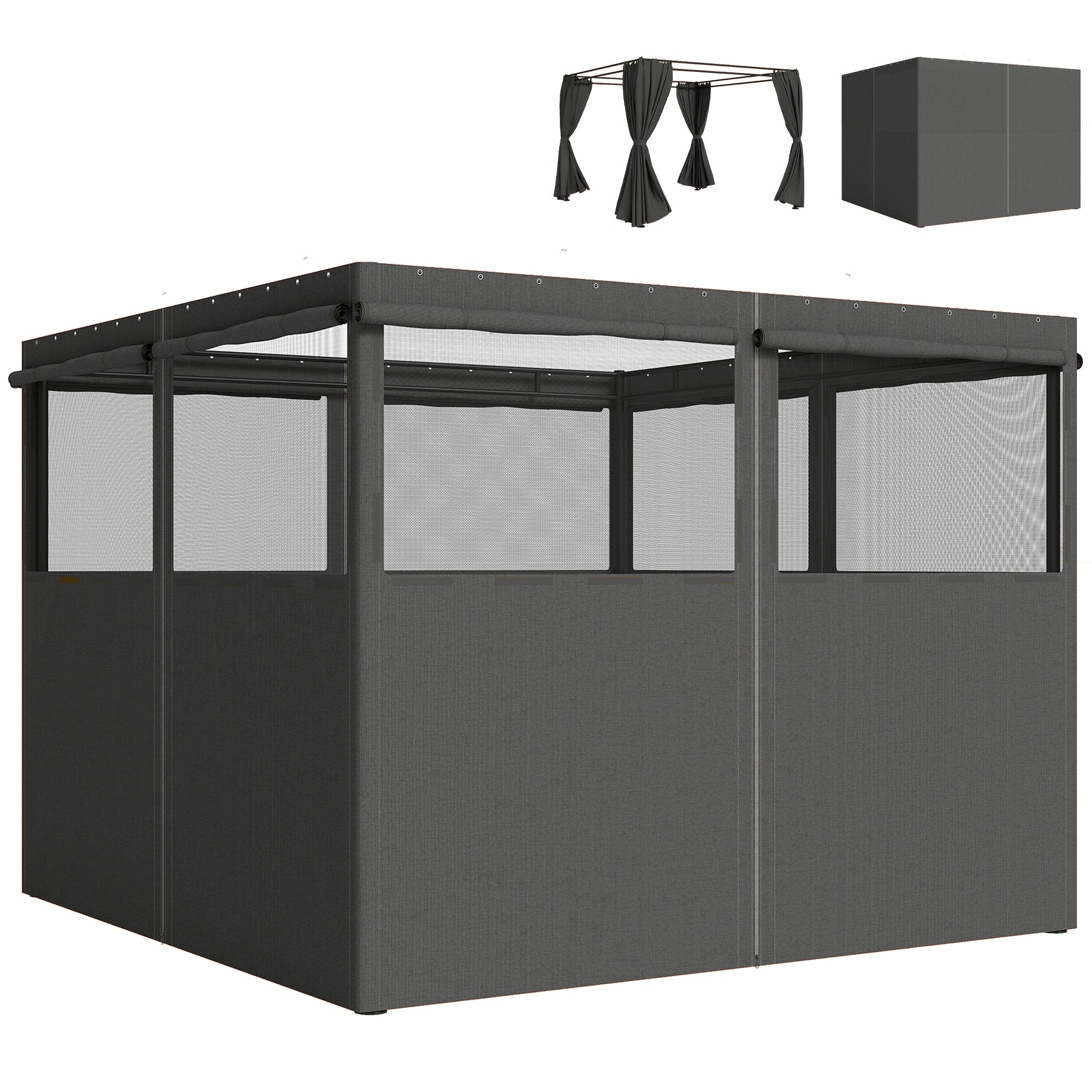 Outsunny 4 Pack Replacement Gazebo Curtains Privacy Panel for Most 3 x 3 m Gazebo, Outdoor Shelter Sidewalls, Dark Grey 