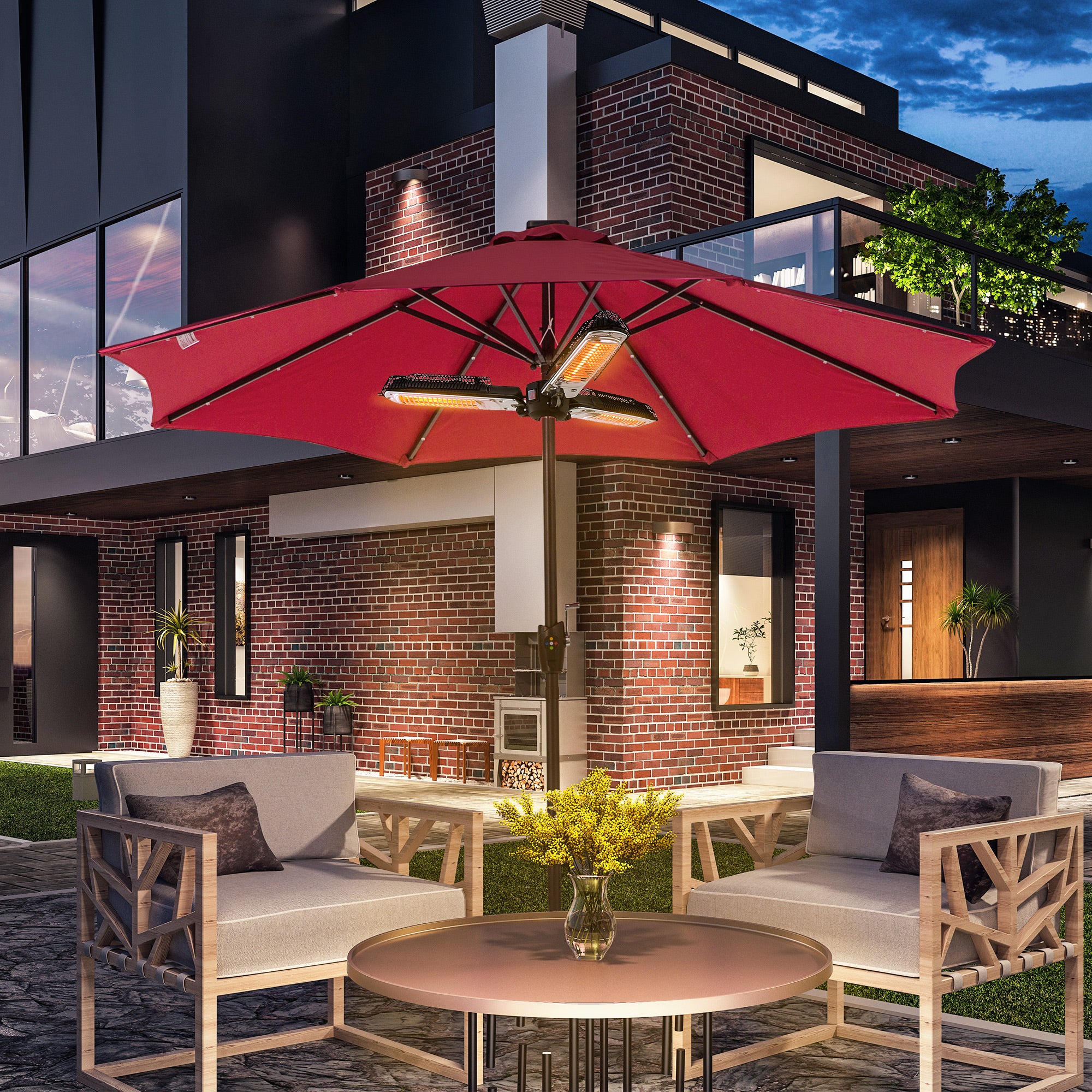 Outsunny Electric Umbrella Parasol Mounted Infrared Heater 2000W Patio Gazebo Outdoor Use 